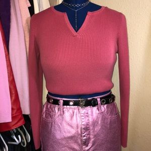 Pink knit long selves top